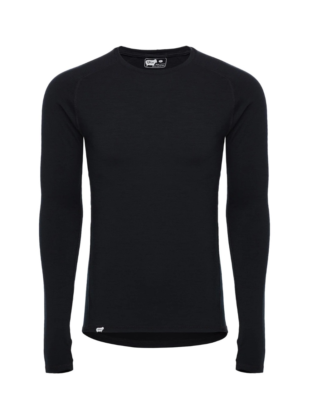 Wuru Men's Black Long-Sleeve merino Wool Crewneck Shirt Sz L